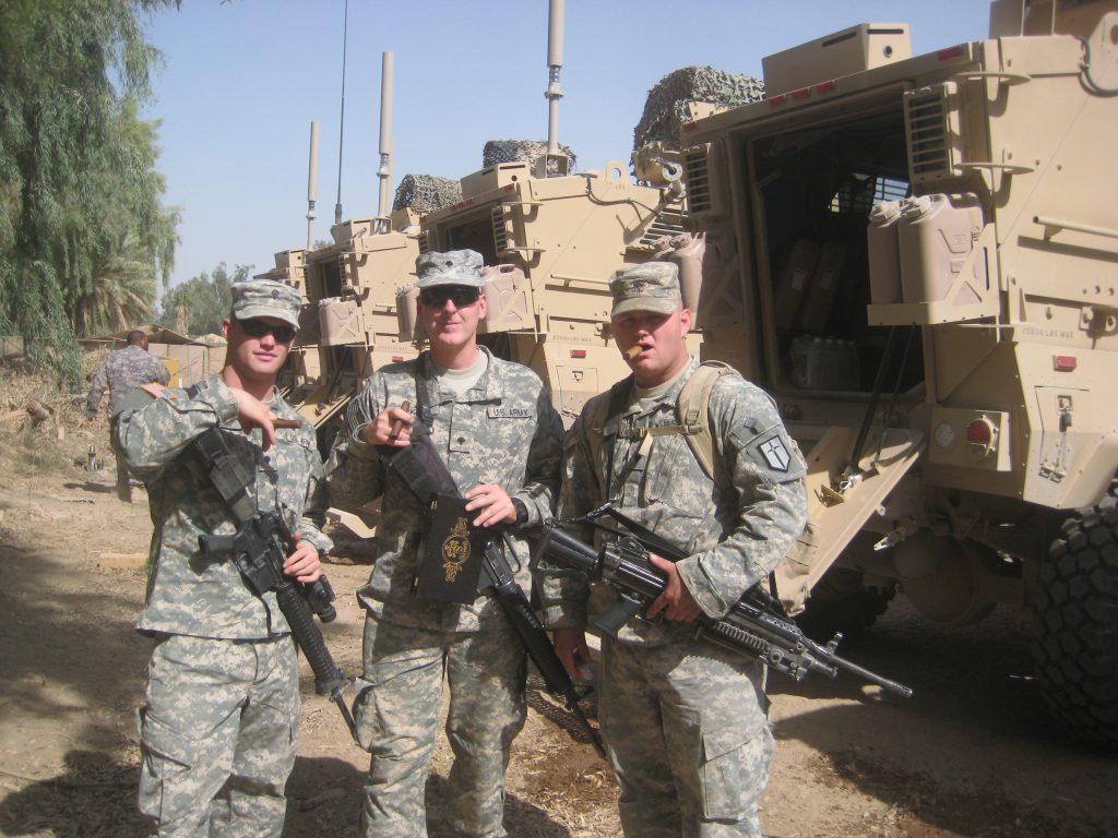 CAMP HABBANIYAH, IRAQ July 28, 2008 Spc. Gilbey, Pickett and Jay of the 814th Multi-Role Bridging Company pose by their International MaxxPro MPV MRAPs, after completing their final mission in support of Operation Iraqi Freedom.